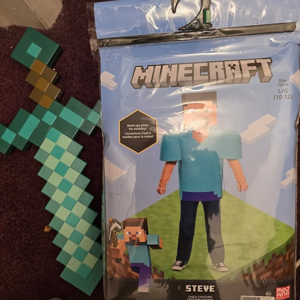 Minecraft Steve Costume with Sword Large 10-12